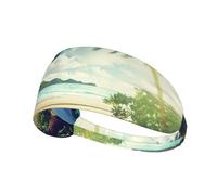 Sunset On The Beach Print Sports Headbands For Men Women, Moisture Wicking Sweat Band Elastic Wide Hair Bands,For Running, Cycling, Basketball, Gym Exercise, Football