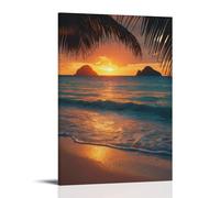 Sunset on The Beach with Palm Trees Canvas Wall Art Hanging Paintings Prints Wall Decor for Living Room Bedroom 16x24inch(40x60cm)