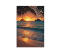 Sunset on The Beach with Palm Trees Canvas Wall Art Hanging Paintings Prints Wall Decor for Living Room Bedroom 12x18inch(30x45cm)
