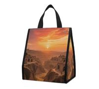 Sunset on The Northwest Loess Plateau Insulated Lunch Bag Box, 12L Capacity with Dual Side Pockets, Foldable Cooler Tote, Leakproof Lunch Cooler Bag, Reusable Picnic Tote Bags for Work Travel Office B