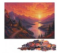 Sunset on The River Wooden Jigsaw Puzzle 500 Pieces, Family Activity | Puzzle for Adults - quiet indoor hobby for adults in spare time.