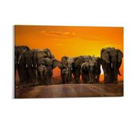 Sunset on The Road And Elephants Animal Poster Poster Vintage Art, Wall Canvas, Decoration Aesthetic, Living Room, Kids Room Dormitory, Cafe, Bathroom, Suitable for Bedroom, Gym, Cool Classic 12x18inc