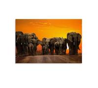 Sunset on The Road And Elephants Animal Poster Poster Vintage Art, Wall Canvas, Decoration Aesthetic, Living Room, Kids Room Dormitory, Cafe, Bathroom, Suitable for Bedroom, Gym, Cool Classic 20x30inc