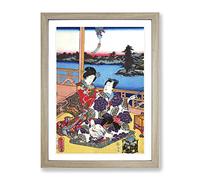 Sunset On The Veranda By Utagawa Kunisada Asian Japanese Framed Print | A4 Oak Framed Wall Art | Ready to Hang | Asian Landscape Picture | Living Room Bedroom Lounge Office