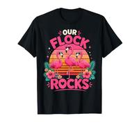 Sunset Our Flock Rocks Retro Tropical Flamingo T-Shirt