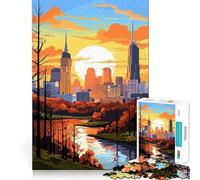 Sunset over A City Puzzles for Adults 1000 Pieces Brain Challenge Toy Calm Mind Clear Cut Art Collection Piece (38x52cm)