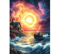 Sunset Over A Fishing Boat 1000 Pc Classic Jigsaw Puzzle Wildlife Pet Cute Puzzle for Adults Hard Challenging Hobby Home Decor Poster Recycled Material 1000 PCS