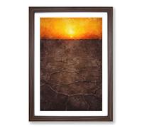 Sunset Over a Salt Lake in Iran Painting Framed Print | A2 Walnut Framed Wall Art | Ready to Hang | Modern Landscape Picture | Living Room Bedroom Lounge Office