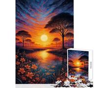 Sunset over A Tranquil River African Savannah for Adults 1000 Piece Jigsaw Puzzle Art Work Gifts Improve Memory Toy Wall Decor for And from 14 Years And over size 50x75cm