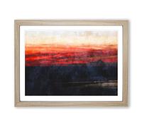 Sunset Over Alaska Painting Modern Art Framed Wall Art Print, Ready to Hang Picture for Living Room Bedroom Home Office Décor, Oak A2 (64 x 46 cm)