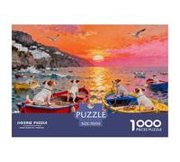 Sunset over Amalfi Coast Wooden Jigsaw Puzzle Waterproof 1000 Piece Puzzles for Adults Fun Home Decoration