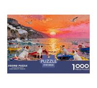 Sunset over Amalfi Coast Wooden Jigsaw Puzzle Waterproof 1000 Piece Puzzles for Adults Gifts Impossible Educational Games
