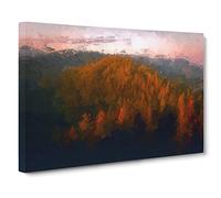 Sunset Over An Autumn Forest Canvas Print | Gallery Wrapped 30mm Frame Wall Art | 30x20 inches | Ready to Hang | Abstract Landscape Picture | Living Room Bedroom Lounge Office
