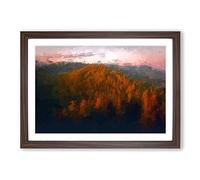 Sunset Over an Autumn Forest in Abstract Framed Print | A2 Walnut Framed Wall Art | Ready to Hang | Abstract Landscape Picture | Living Room Bedroom Lounge Office