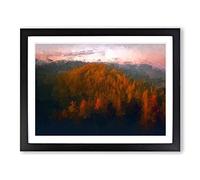 Sunset Over An Autumn Forest In Abstract Modern Art Framed Print | A3 Black Framed Wall Art | Ready to Hang | Abstract Landscape Picture | Living Room Bedroom Lounge Office