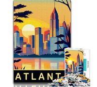 Sunset Over Atlanta 1000 Piece Jigsaw Puzzles for Adults & Teens,Family Game Stress Reliever Difficult Challenge Secret Santa Gifts 50x75cm