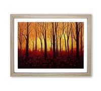 Sunset Over Autumn Forest Vol.1 Framed Print | A3 Oak Framed Wall Art | Ready to Hang | Modern Landscape Picture | Living Room Bedroom Lounge Office