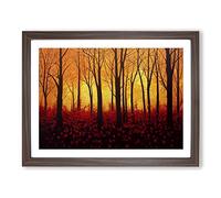 Sunset Over Autumn Forest Vol.1 Framed Print | A4 Walnut Framed Wall Art | Ready to Hang | Modern Landscape Picture | Living Room Bedroom Lounge Office