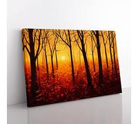 Sunset Over Autumn Forest Vol.2 Canvas Wall Art Print Ready to Hang, Framed Picture for Living Room Bedroom Home Office Décor, 50x35 cm (20x14 Inch)