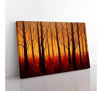 Sunset Over Autumn Forest Vol.3 Canvas Wall Art Print Ready to Hang, Framed Picture for Living Room Bedroom Home Office Décor, 60x40 cm (24x16 Inch)