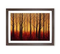 Sunset Over Autumn Forest Vol.3 Framed Print | A2 Walnut Framed Wall Art | Ready to Hang | Modern Landscape Picture | Living Room Bedroom Lounge Office