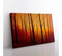 Sunset Over Autumn Forest Vol.4 Canvas Wall Art Print Ready to Hang, Framed Picture for Living Room Bedroom Home Office Décor, 76x50 cm (30x20 Inch)