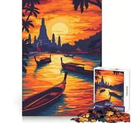 Sunset Over Bangkok Thai Jigsaw Puzzle 1000 Piece for Adults Strong Logic Toy Anxiety Relief Clear Edge Festival Gift (38x52cm)