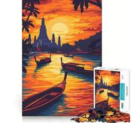 Sunset Over Bangkok Thai Jigsaw Puzzle 1000 Piece for Adults Strong Logic Toy Anxiety Relief Clear Edge Festival Gift (38x52cm)