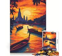 Sunset Over Bangkok Thai Teenagers 1000 Piece Jigsaw Puzzle Mind Exercise Toy Group Play Precision Cut Festival Gift (50x75cm)