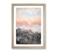 Sunset Over Brighton Beach In Abstract Modern Framed Print | A2 Oak Framed Wall Art | Ready to Hang | Abstract Beach Picture | Living Room Bedroom Lounge Office