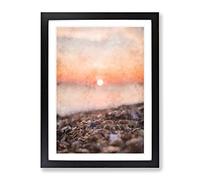 Sunset Over Brighton Beach Painting Modern Framed Wall Art Print, Ready to Hang Picture for Living Room Bedroom Home Office Décor, Black A4 (34 x 25 cm)