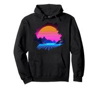 Sunset Over Canyon And Grid Mountains Landscape Synthwave Pullover Hoodie