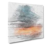Sunset Over Catalina Island in Abstract Modern Canvas Wall Art Print Ready to Hang, Framed Picture for Living Room Bedroom Home Office Décor, 14x14 Inch (35x35 cm)