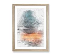 Sunset Over Catalina Island In Abstract Modern Framed Wall Art Print, Ready to Hang Picture for Living Room Bedroom Home Office Décor, Oak A4 (34 x 25 cm)