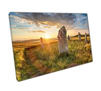 Sunset Over Ceann Hulavig Stone Circle Isle Of Lewis In The Scottish Hebrides Wall Art Print On Canvas Picture For Home Office Decor 91x61cm (36x24In)
