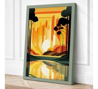 Sunset Over City Art Deco Canvas Wall Art Print 24x16 Inch