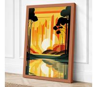Sunset Over City Art Deco Canvas Wall Art Print 36x24 Inch