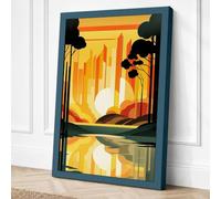 Sunset Over City Art Deco Canvas Wall Art Print 36x24 Inch