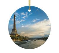 Sunset Over Eiffel Tower And Seine River Paris Printing Christmas Tree Ceramic Hanging Personalized Printed Christmas Home Porcelain Decorate Gifts