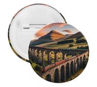 Sunset over Elevated Bridge Badge Metal Round Pins, Lightweight Brooch for Backpack, Fashion Button Pins Badge for Shirts, Jackets, Shawl Coat, Unisex, 12PCS, Tinplate, metal round pins