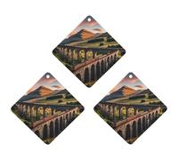 Sunset over Elevated Bridge Car Air Freshener, 3 Pcs Rhombus Hanging Air Freshener Cards, Long Lasting Fragrance Scented Cards for Car, Home, Office Black-style