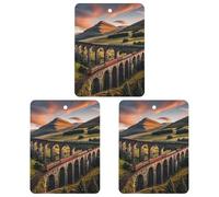 Sunset over Elevated Bridge Car Air Freshener, 3 Pcs Square Hanging Air Freshener Cards, Long Lasting Fragrance Scented Cards for Car, Home, Office Black-style
