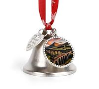 Sunset Over Elevated Bridge Christmas Bells Ornaments, Hanging Iron Jingles Decoration - Elegant Jingle Bell Ornament for Tree, Home, Festive Decor