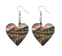 Sunset over Elevated Bridge Wooden Earrings for Women, Vintage Elegant Wood Jewelry, Lightweight Earrings for Wedding, Party, Everyday Jewelry Gift, Love, Wood, wood