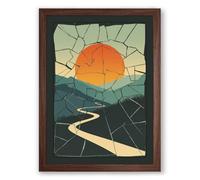 Sunset Over Fractured Land Geometric Framed Wall Art Print A2 (59.4×42cm) Walnut, Wall Decor for Living Room, Bedroom, Office & Home, Ready to Hang, Art Gift
