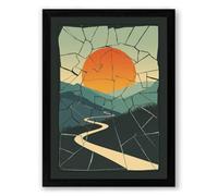 Sunset Over Fractured Land Geometric Framed Wall Art Print A3 (42×29.7cm) Black, Wall Decor for Living Room, Bedroom, Office & Home, Ready to Hang, Art Gift
