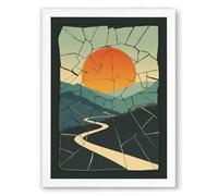 Sunset Over Fractured Land Geometric Framed Wall Art Print A3 (42×29.7cm) White, Wall Decor for Living Room, Bedroom, Office & Home, Ready to Hang, Art Gift