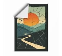 Sunset Over Fractured Land Geometric Unframed Wall Art Print A4 (29.7×21cm), Wall Decor for Living Room, Bedroom, Office & Home, Art Gift