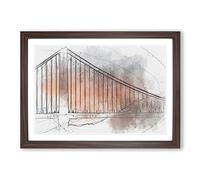 Sunset Over Golden Gate Bridge in Abstract Framed Print | A2 Walnut Framed Wall Art | Ready to Hang | Abstract Cityscape Picture | Living Room Bedroom Lounge Office
