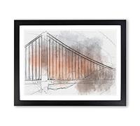 Sunset Over Golden Gate Bridge In Abstract Modern Art Framed Print | A3 Black Framed Wall Art | Ready to Hang | Abstract Cityscape Picture | Living Room Bedroom Lounge Office